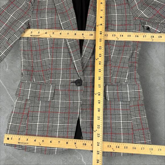 Women's Aqua Grey Red White Plaid Blazer Business Casual Jacket - Small - Picture 8 of 8